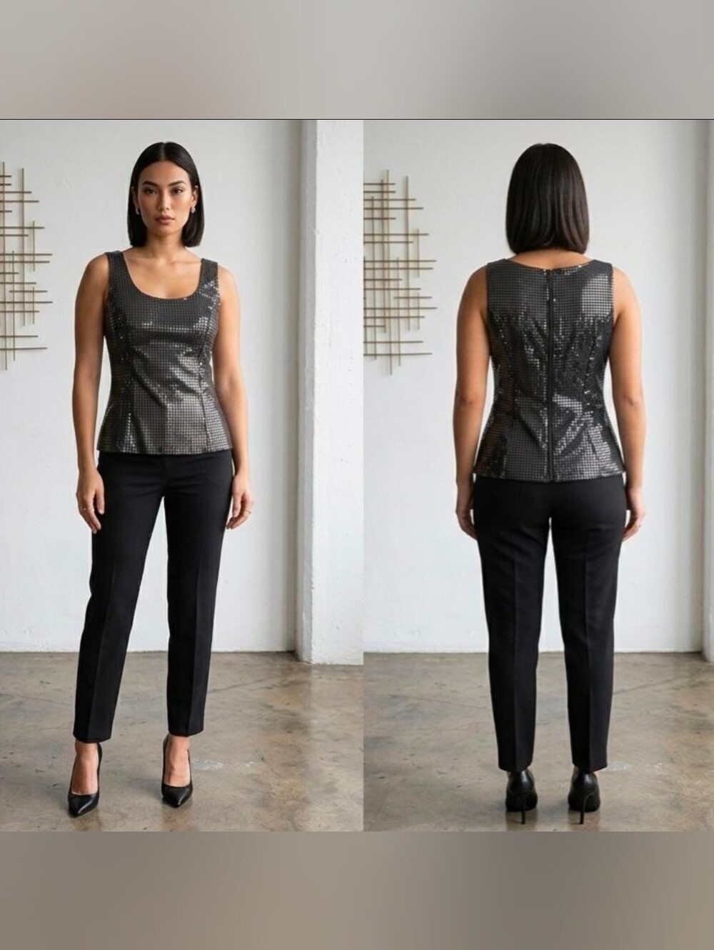 M- Versus by Versace- Black Sequin Scoop Neck Tank Top